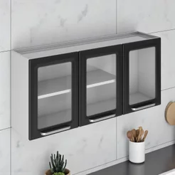 Armário de Cozinha em Aço 3 Portas com Vidro 120cm Dobradiças Slow Motion Tarsila Itatiaia Preto/Branco Preto/Branco