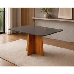 Mesa de Jantar 4 Lugares Retangular Aires em MDF Mel e Cinza