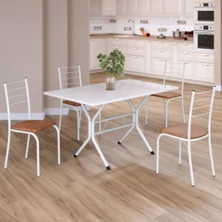Conjunto Sala de Jantar Mesa Retangular 100x60cm Tampo Madeira MDP 4 Cadeiras Rio Branco/C. Marrom Marrom/Branco