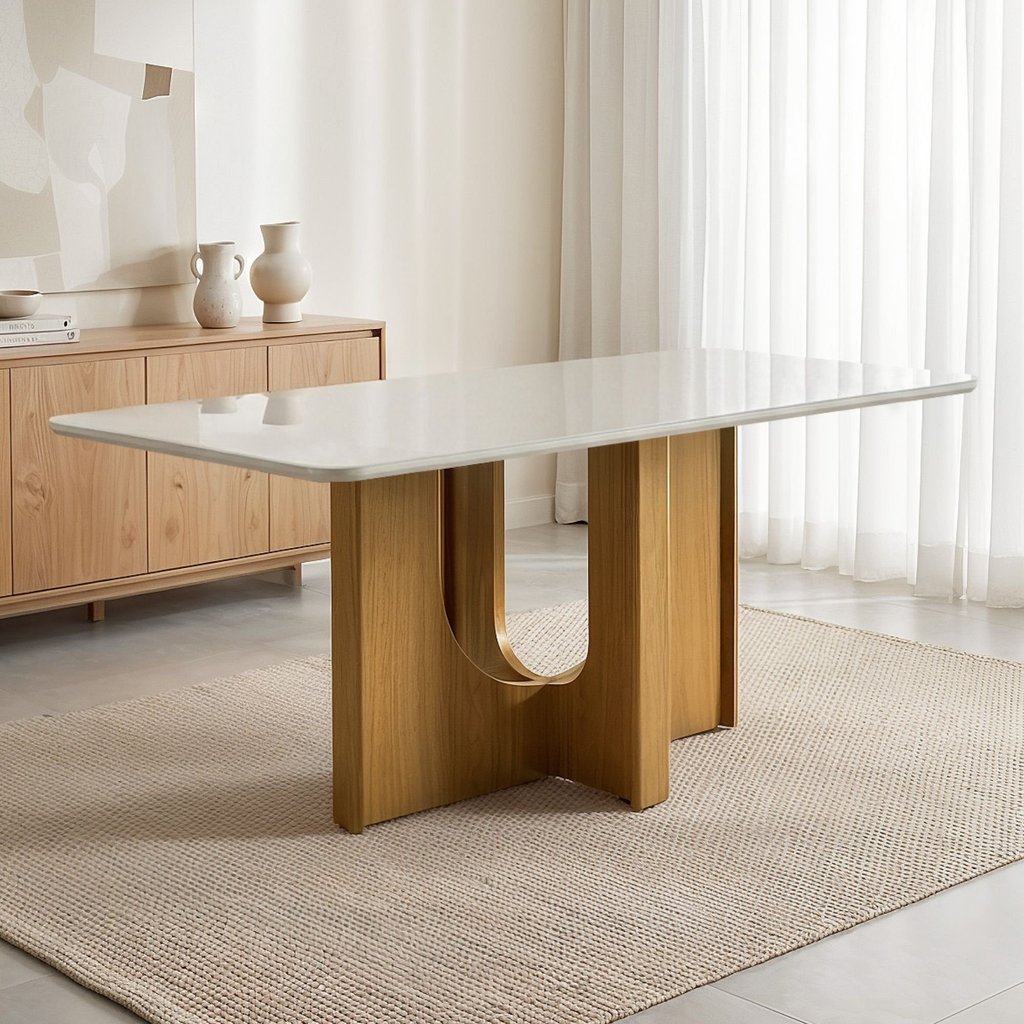 Mesa de Jantar Dora 4 Lugares Vidro e MDF Bege Cinamomo/Off White