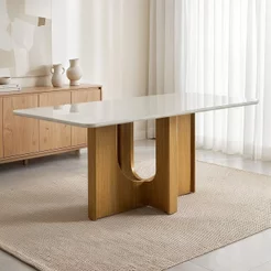 Mesa de Jantar Dora 4 Lugares Vidro e MDF Bege Cinamomo/Off White