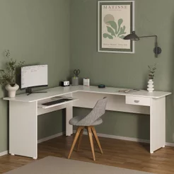 Escrivaninha Mesa Escritório em L Cannes 1 Gaveta 100% MDF 165cm Branca Branco
