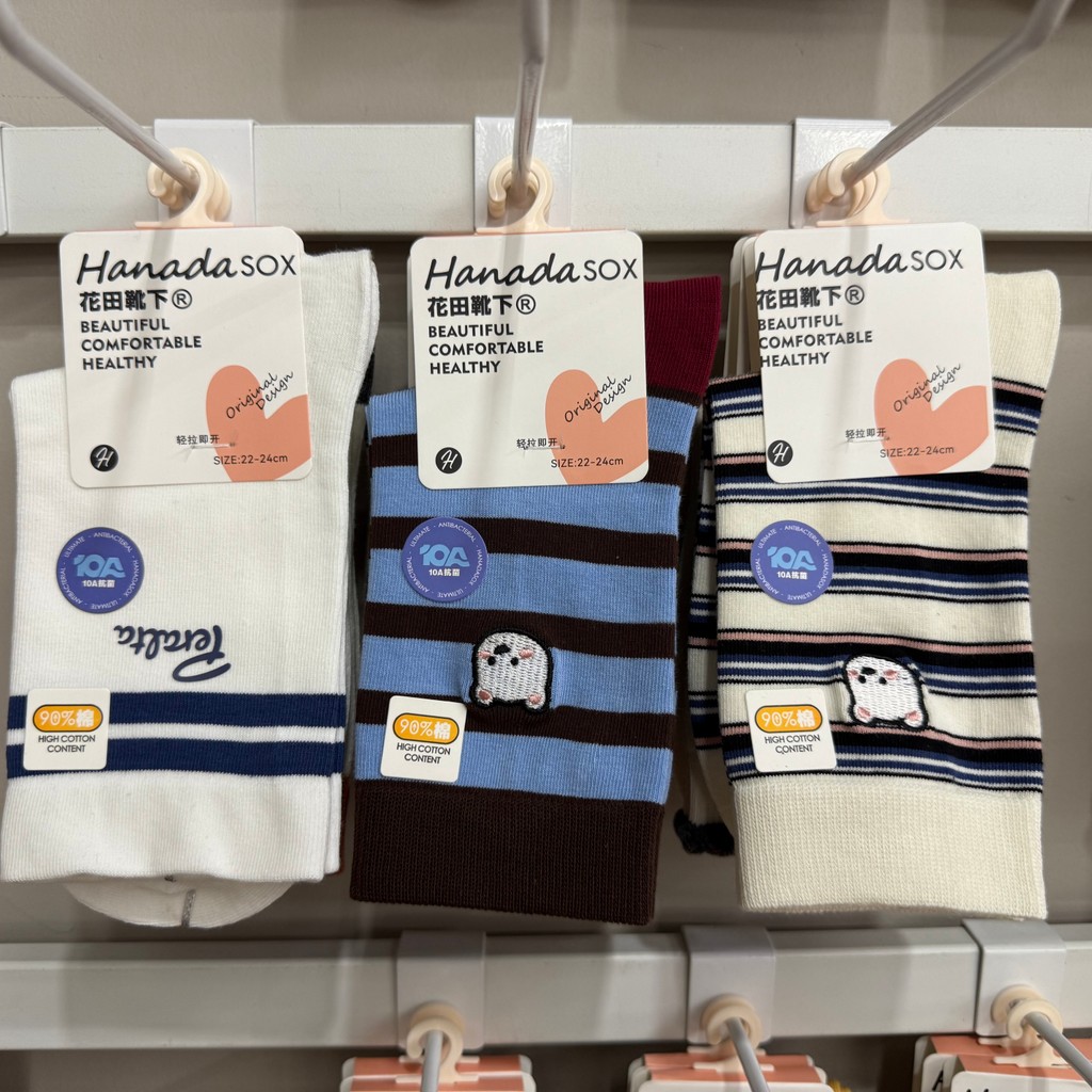 Huatian meias femininas sob botas 90% algodão meias cano médio bordado pinguim meninas meias bolinhas listras esportes a