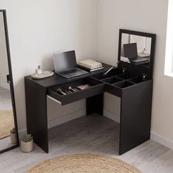 Escrivaninha Mesa Escritório Penteadeira 1 Gaveta 110cm Espresso Móveis Preto Preto
