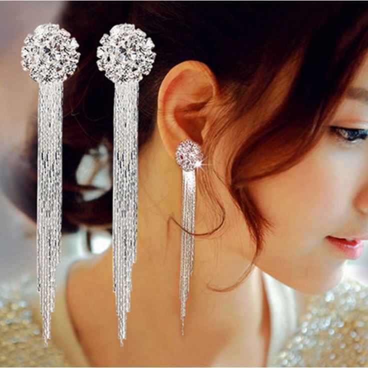 Europeu americano brincos rua tiro cheio de diamante longo borla brincos versão coreana moda exagerada diamante brincos 