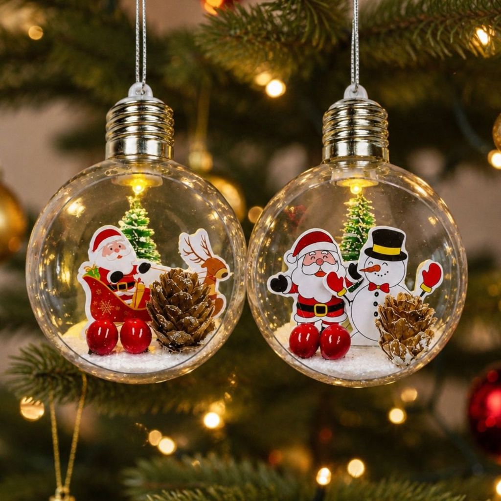 Enfeite Natalino Pendurável - Lâmpada Papai Noel Boneco de Neve Trenó - Decoração Árvore de Natal - 8cm - Rizzo