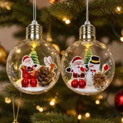 Enfeite Natalino Pendurável - Lâmpada Papai Noel Boneco de Neve Trenó - Decoração Árvore de Natal - 8cm - Rizzo