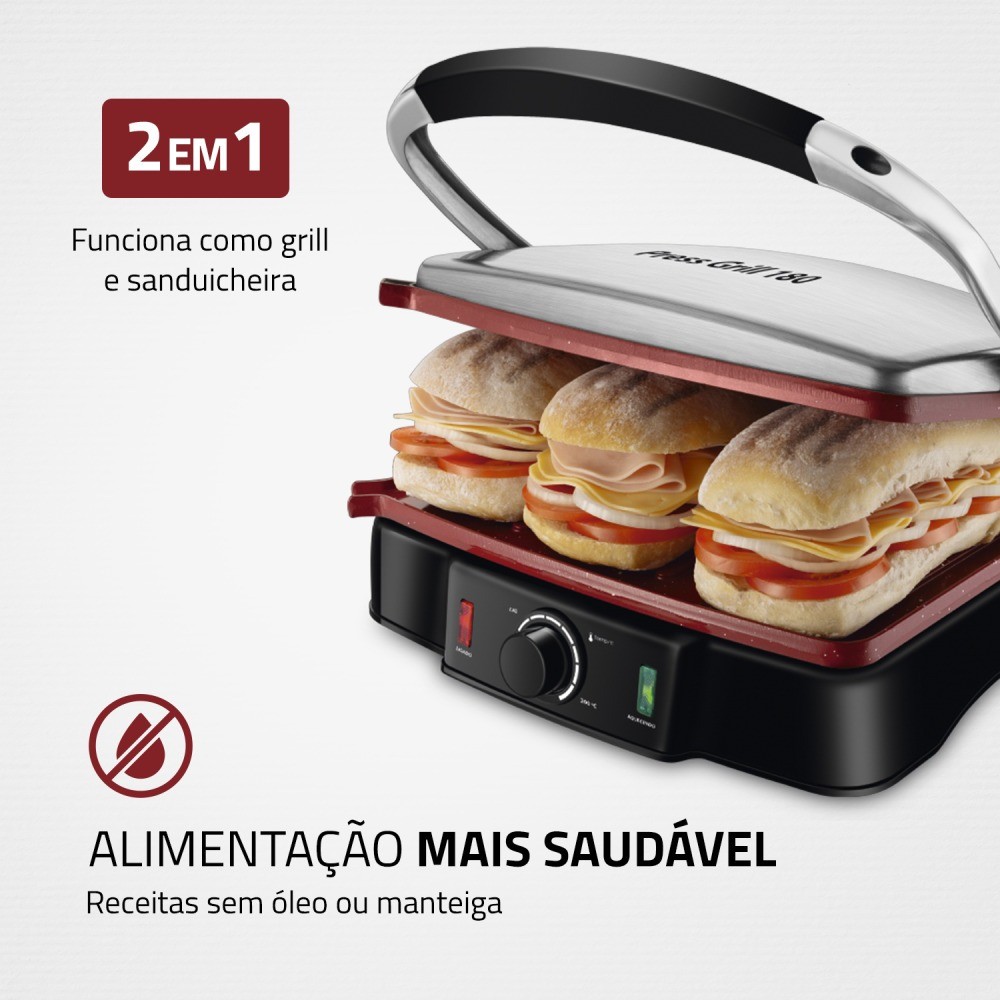 Sanduicheira Grill antiaderente 1800W - PG-02 - Mondial · foto 2