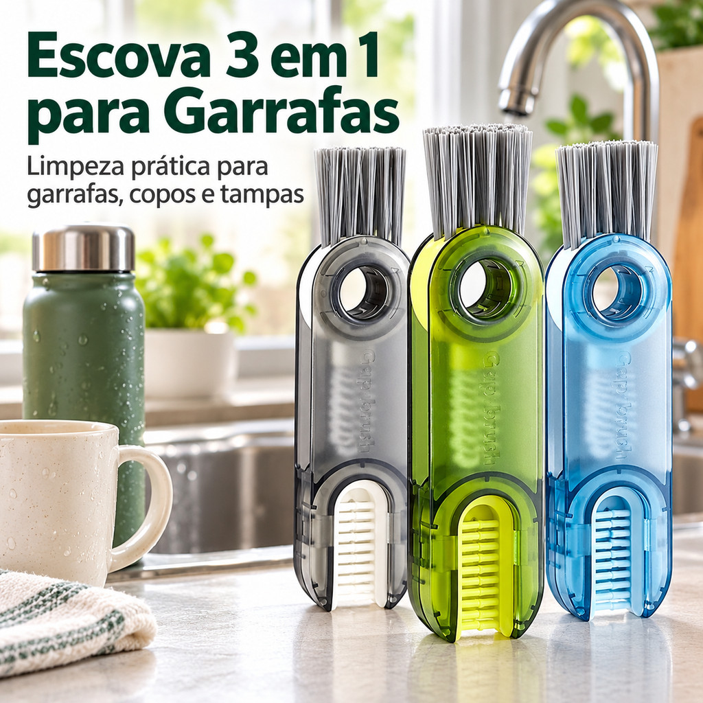 Lela Escova De Limpeza Da Boca De Garrafa 3 EM 1 Criativa Afundamento Multifuncional Rotativa Para copos e tampas