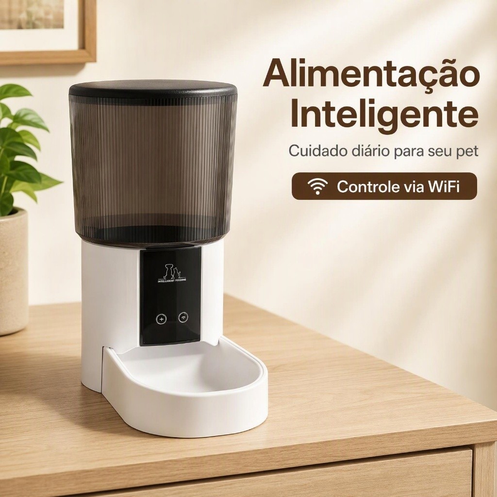 Alimentador Automático Inteligente paPets com Wifi, Depósito de Ração Translúcido Escuro Listrado, Programação Tempo