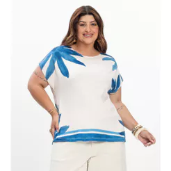Blusa Manga Curta Feminina Plus Size Secret Glam Azul