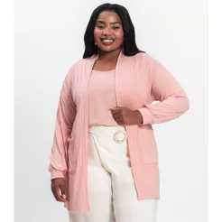 Cardigan Feminino Pluz Size Infinita Cor Rosa