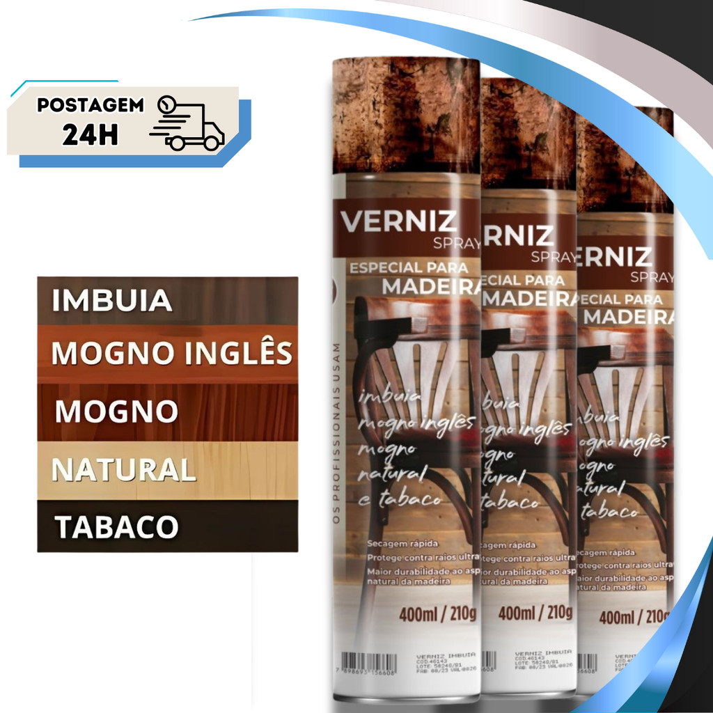 Tinta Verniz Spray Uso Geral 400ml Madeira Secagem Rápida Etaniz em Oferta na Shopee
