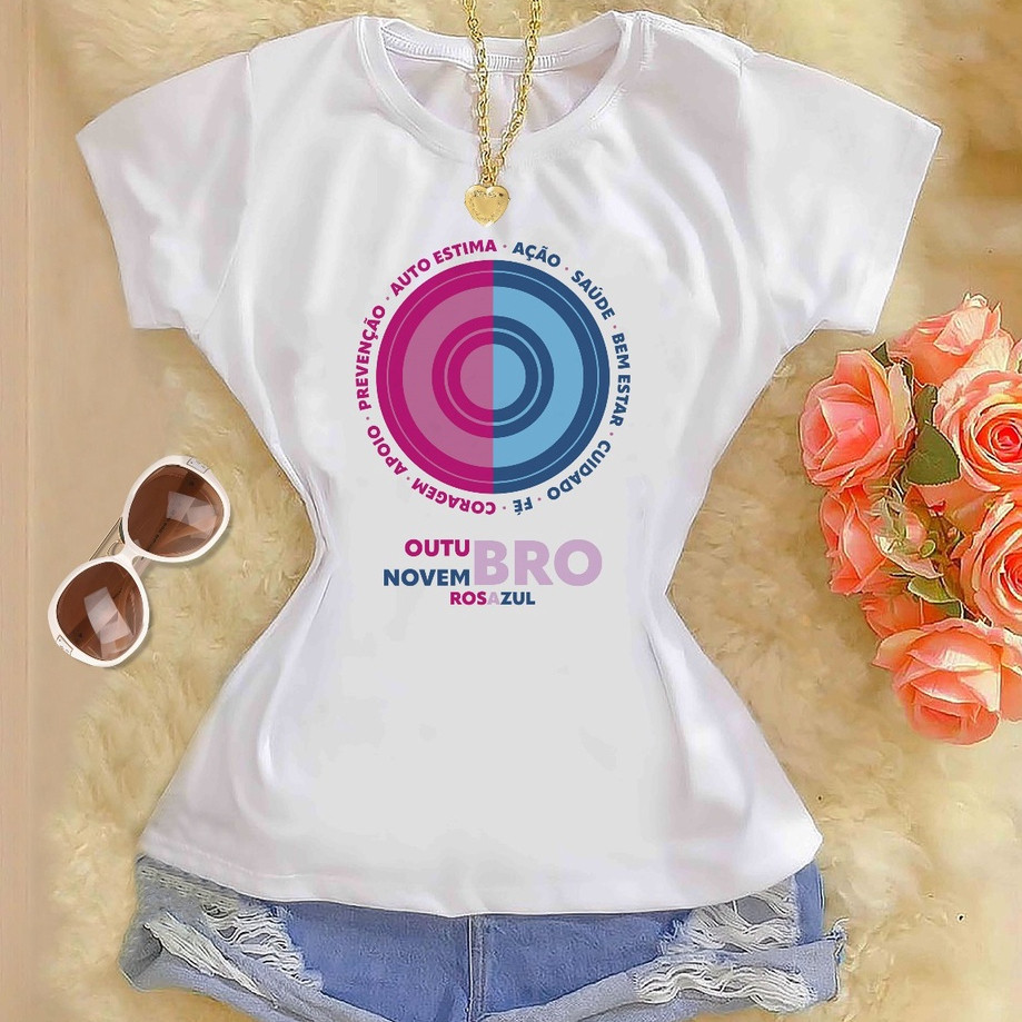 Tshirts Blusa Baby Look Camiseta Outubro Rosa e Novembro Azul Camiseta Branca Estampada unissex