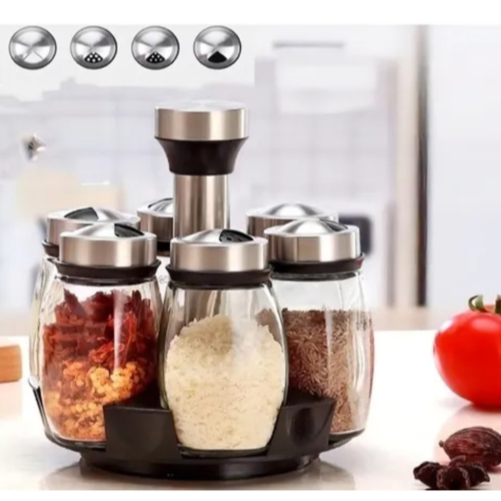 Porta Tempero Giratório Especiarias Inox Com 7 Peças Para Cozinha Pote de Vidro Para Temperos em Oferta na Shopee