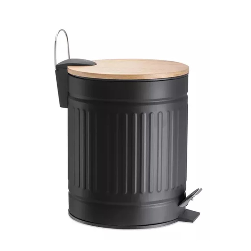 Lixeira Preta para Banheiro 3L em Aço Inox e Bambu Mek 17×24,5cm Mek