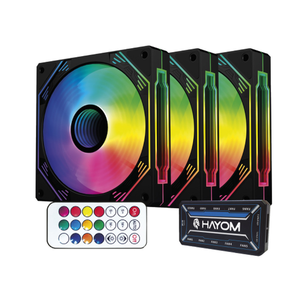 Kit Hayom 3 Fans Coolers RGB de 12 cm c/ Controladora FC1308