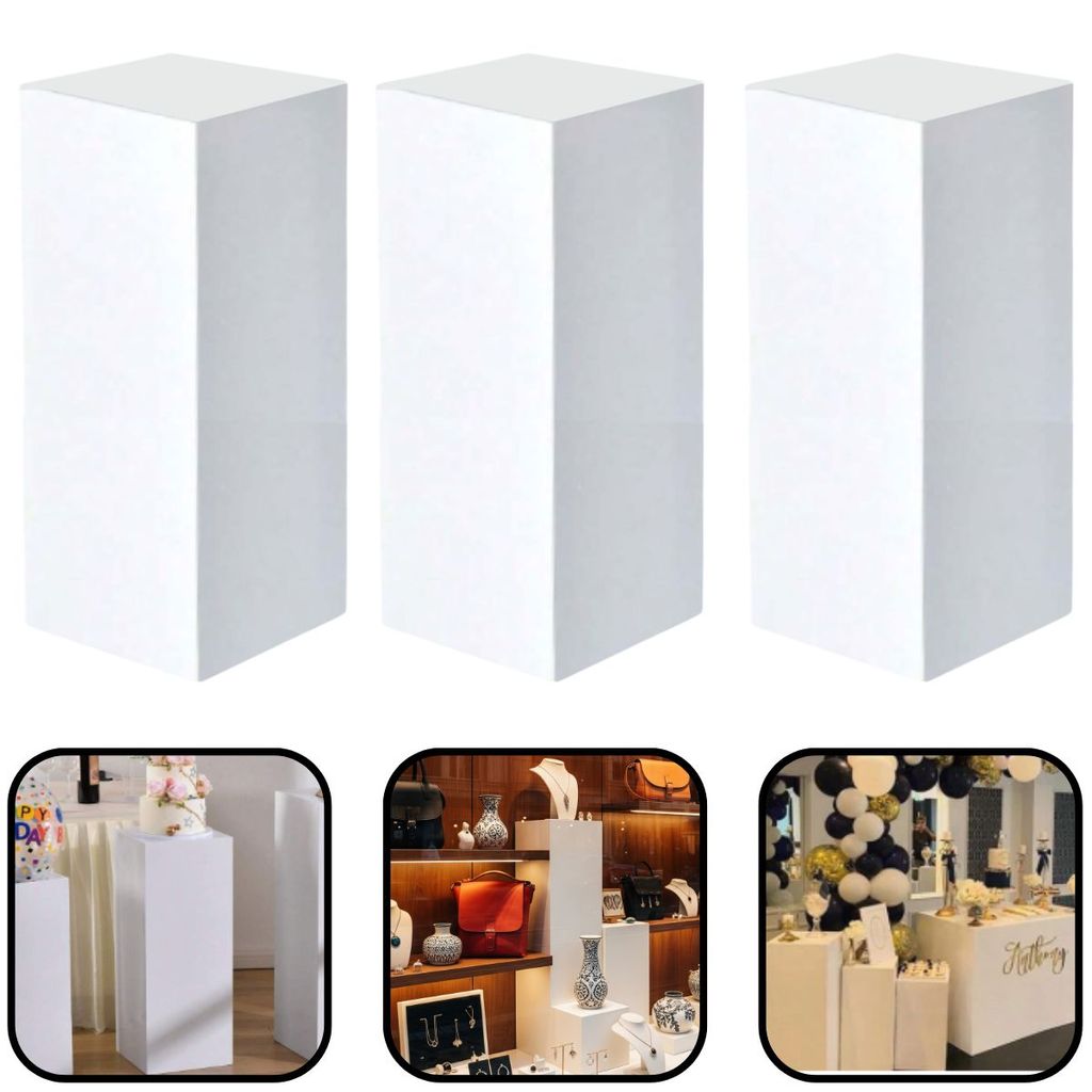 Kit 3 Cubo Expositor tablado Para Vitrine Fotos MDF Branco 45x20x20cm