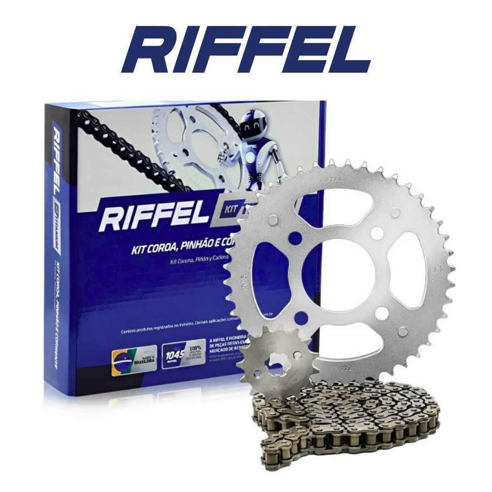 Kit Relação Tração Transmissão S/ Retentor Honda Bros 160 Xre 190 2015 a 2025 Original Riffel — imagem 2 de 2