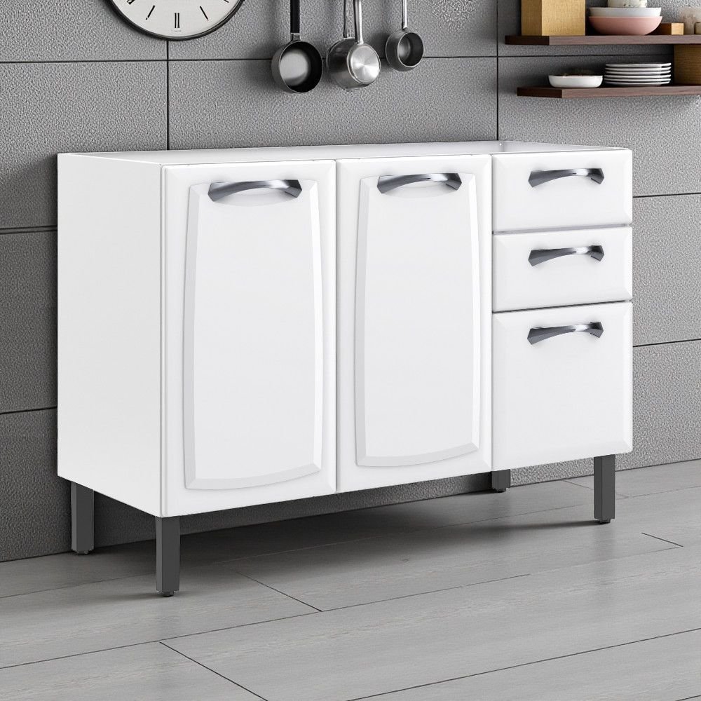 Balcão Cozinha em Aço 3 Portas e 2 Gavetas 120cm Sem Tampo New Premium Itatiaia  Branco em Oferta na Shopee