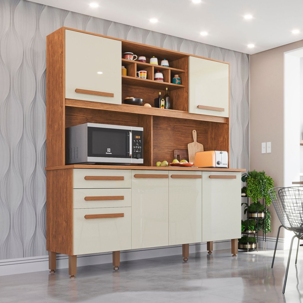 Armário para Cozinha 6 Portas 2 Gavetas Luna Plus  Cinamomo/Off White