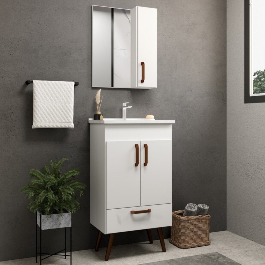 Conjunto para Banheiro 3 Peças 1 Gabinete com Lavatório 1 Armário com Espelho Málaga em Oferta na Shopee