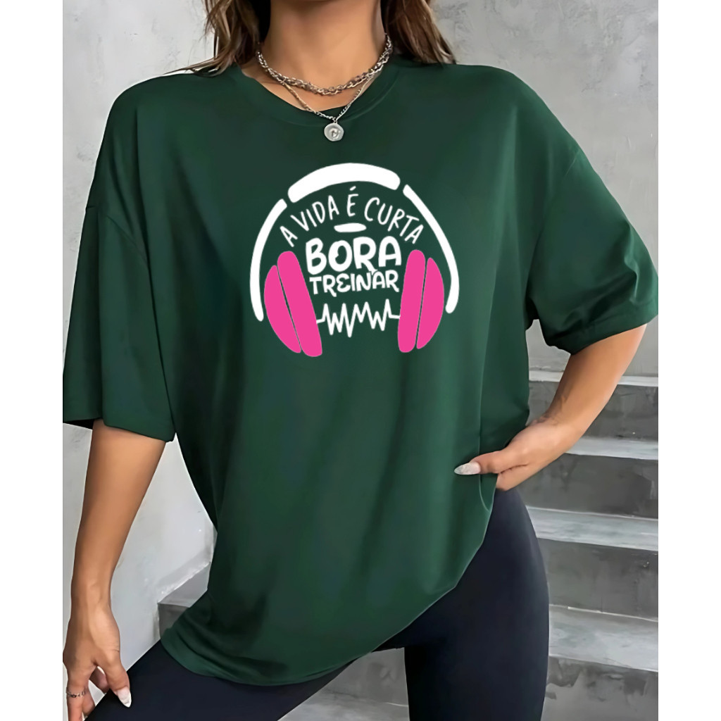 Camiseta Feminina Academia Oversized Bora treino musculação Confortavel Larga Blusao Camisa 100% Algodão Premium