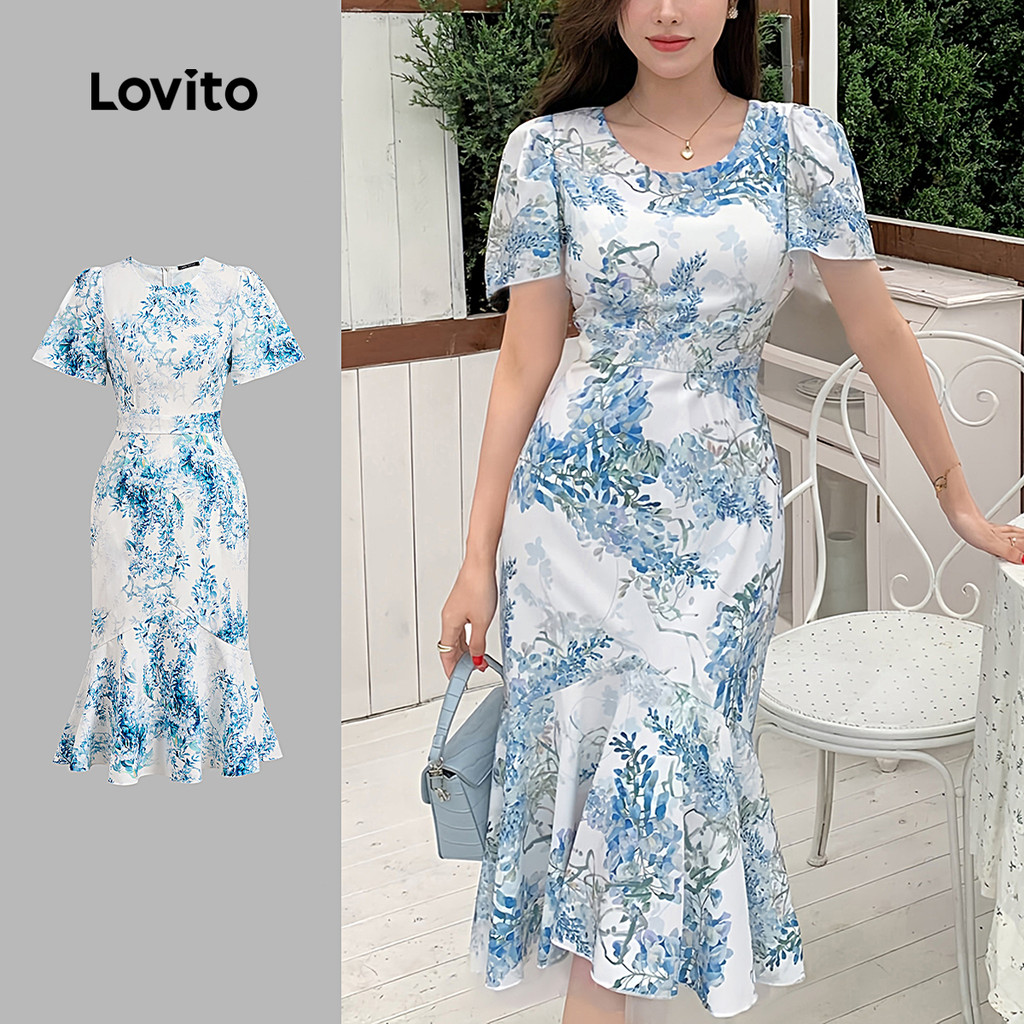 Lovito Vestido Boho Com Babados E Zíper Macio E Confortável Vestido Azul Primavera/verão Para Mulheres L137ED283 em Oferta na Shopee