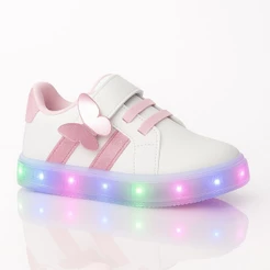 Tenis Calçado Sapato Infantil Feminino Borboleta Glitter com Luz de Led Brilhante