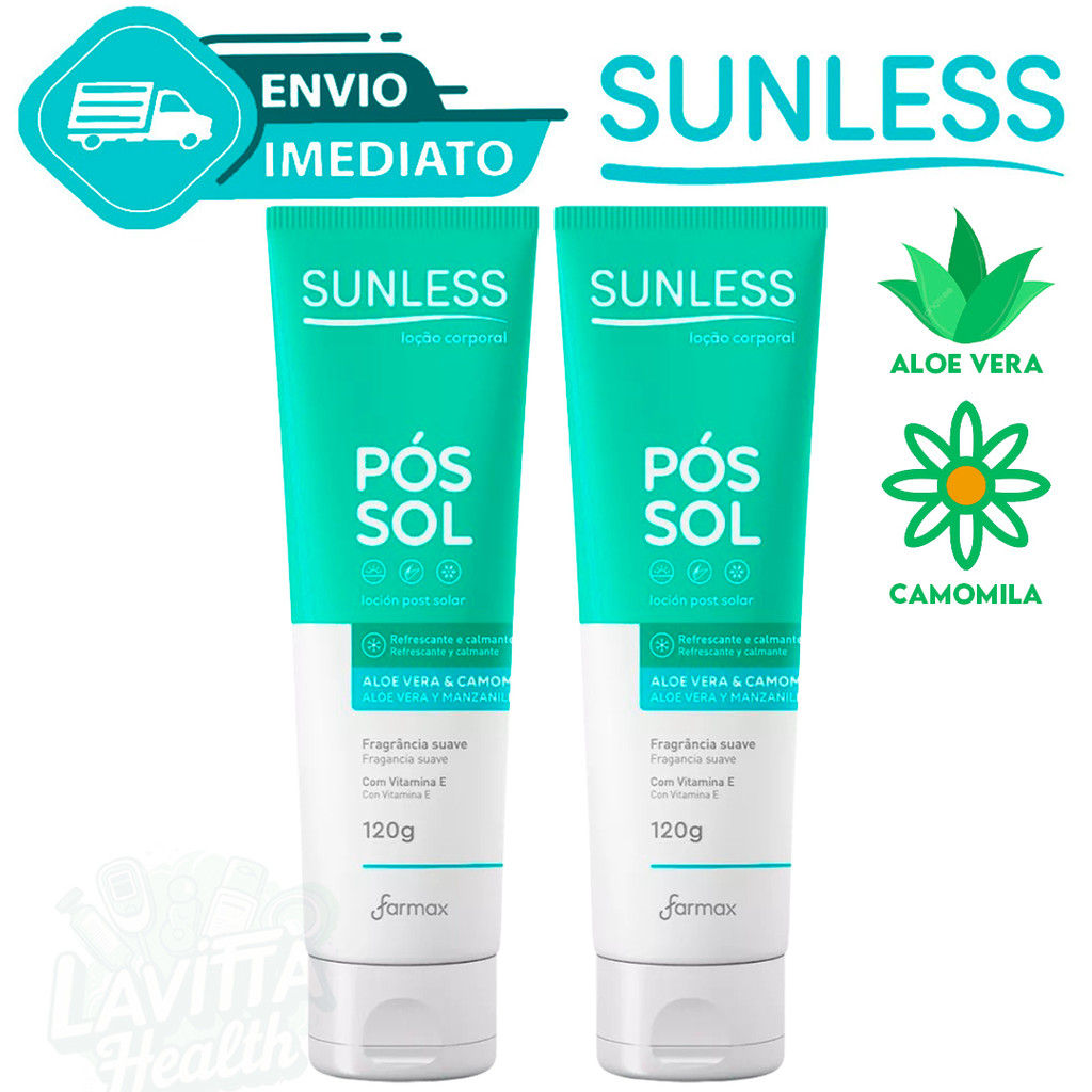 Kit C/2 Loção Corporal Pós Sol Camomila E Aloe Vera Alivia Queimadura 120g Sunless Envio Imediato