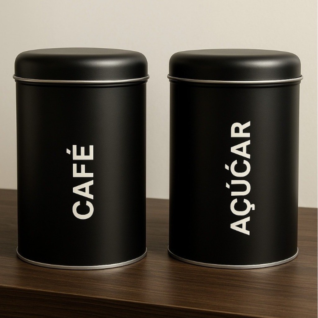 Kit Lata Pote Porta mantimentos de Cozinha Mantimentos Multiuso Café Açúcar em Metal Casa Escritório