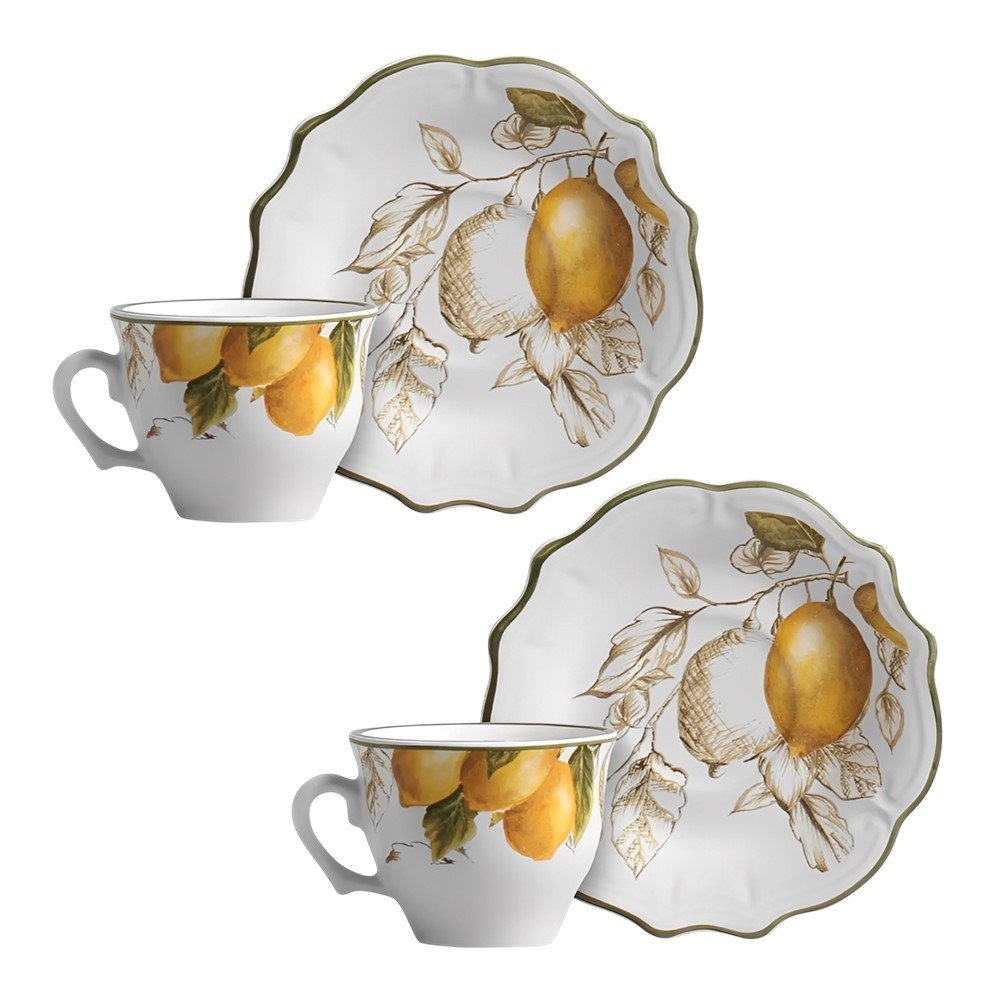 Jogo 2 Xícara de Café de Cerâmica Branca com Pires Linha Toscana Scalla 100ml