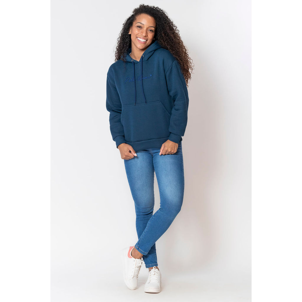Detalhes do Blusa Feminina Moletom Logo Bordado Polo Wear Azul Escuro