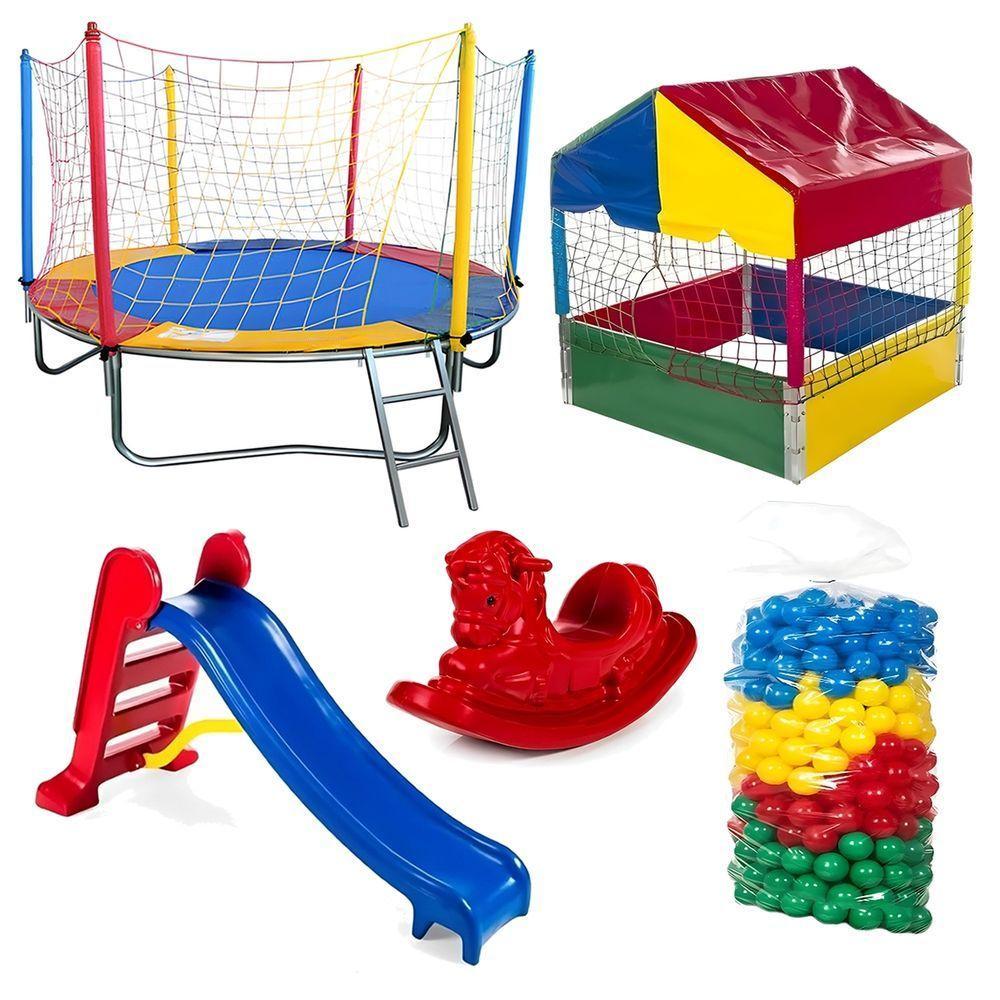 Kit Pula Pula 2,30m + Piscina De Bolinhas 1,00m + 500 Bolinhas + Escorregador Médio + Gangorra 1 L em Oferta na Shopee