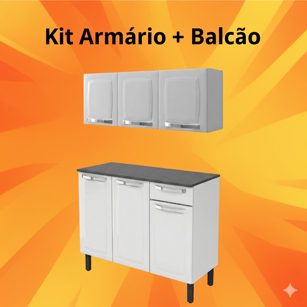 Kit Cozinha Completa Itatiaia Rose Aço Balcão 3 Gavetas Mais Armário Aéreo 105cm Branco