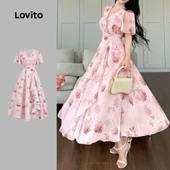 Lovito Elegante Vestido com Babados Primavera/verão para Mulheres L143ED197