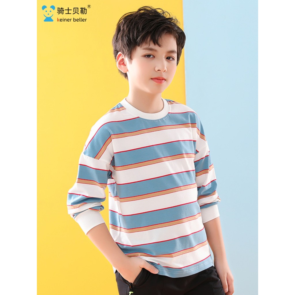 Crianças crianças roupas meninos primavera outono listrado em torno do pescoço de manga comprida camiseta novo estilo cr