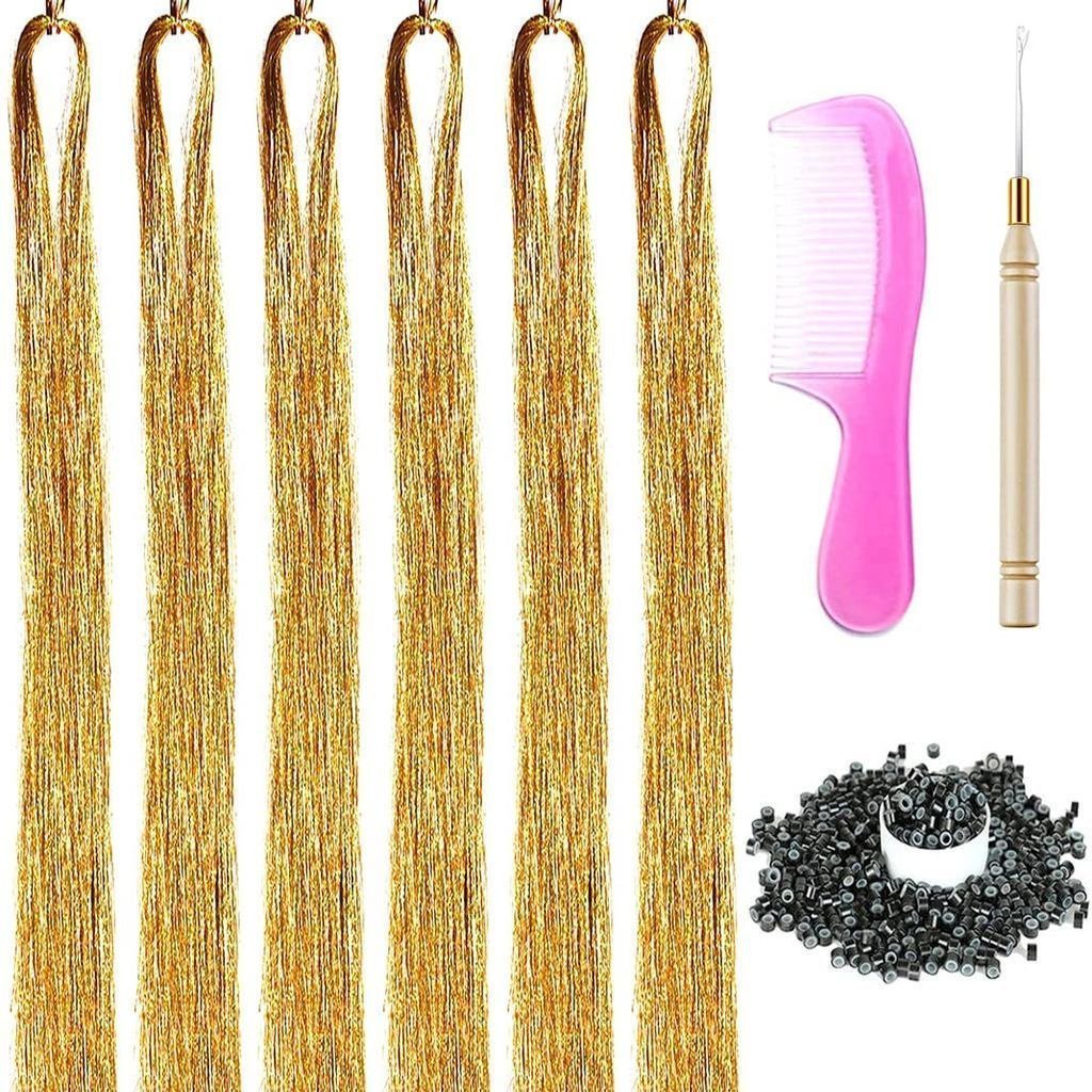 6 pacotes de extensões de cabelo de 43 polegadas de comprimento, com kit de ferramentas incluído, totalizando 1200 mecha