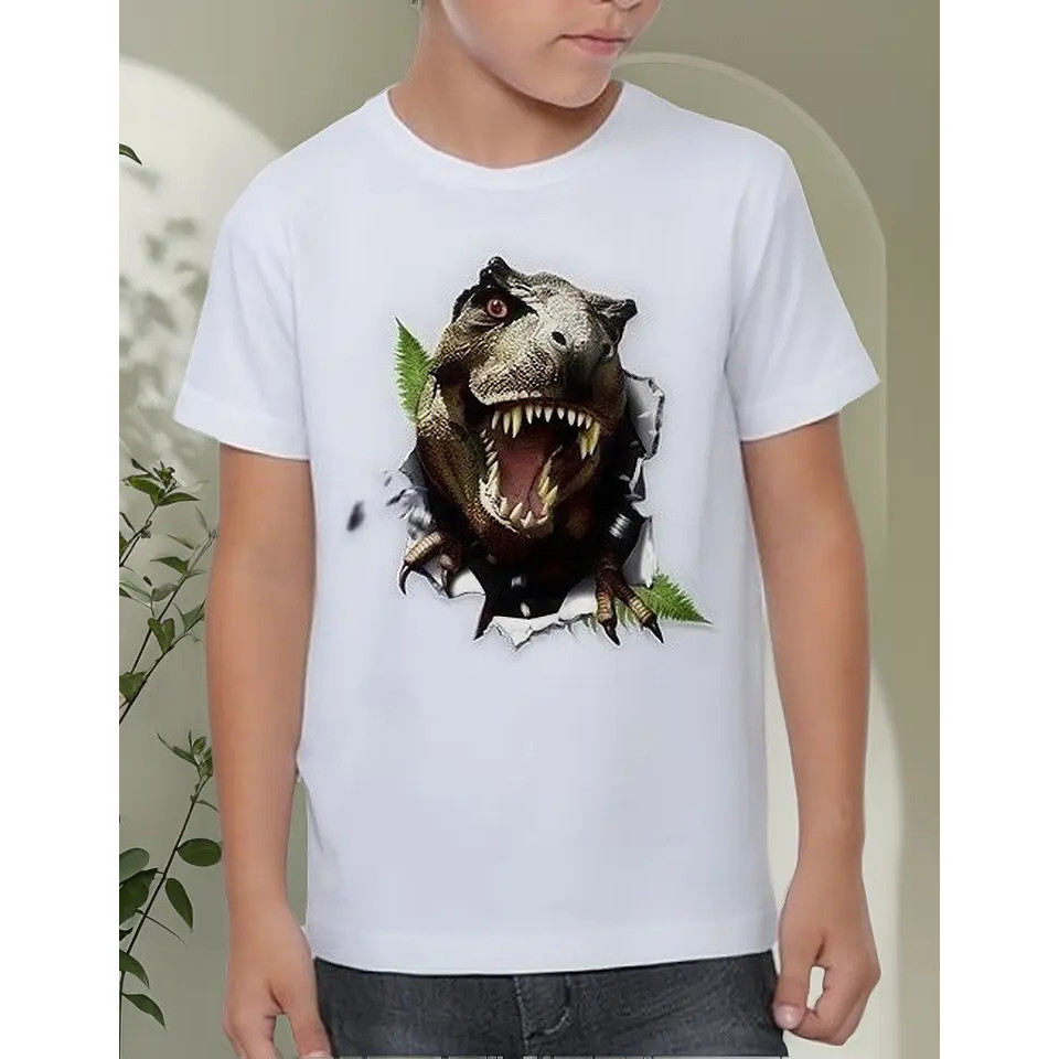 Camiseta Infantil T-rex Dinossauro Tiranossauro Rex Dino Estampada Blusa em Algodão