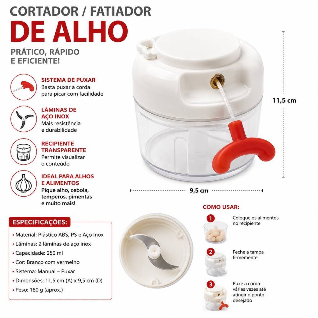 Mini Processador Triturador de Alimentos Alho Cebola Cortador — imagem 2 de 2