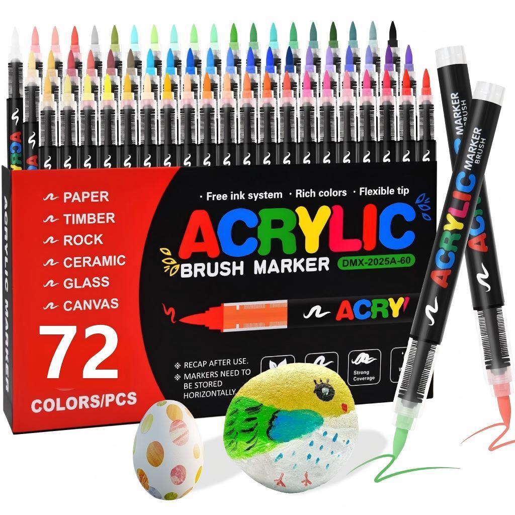Kit Caneta Acrilica Marcador Permanente 12/24/36/48/72 Cores Pincel