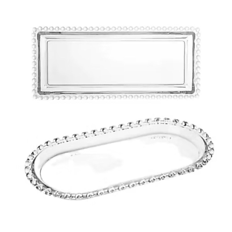 Kit Bandeja Retangular + Travessa Oval 24x12cm Acrílico com Borda de Bolinha – Decoração e Servir