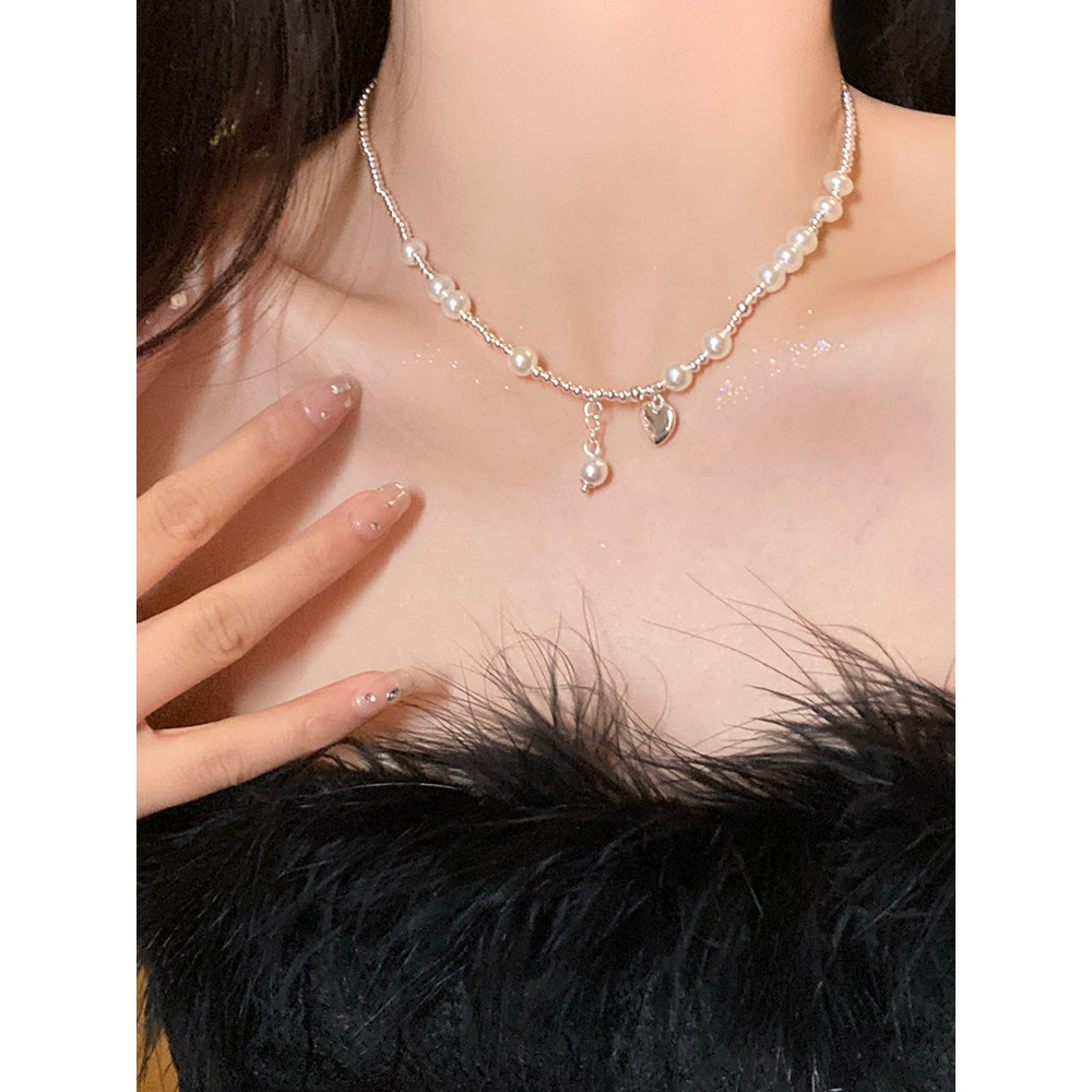 Metal amor pérola colar acessórios feminino colar borla pingente colar luz luxo nicho clavícula corrente jóias