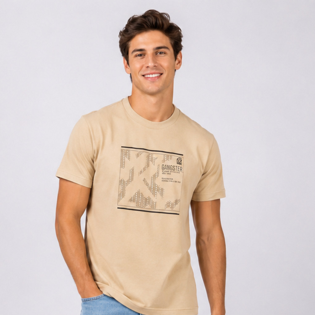 Camiseta Masculina Manga Curta Estampa Central Gangster g1