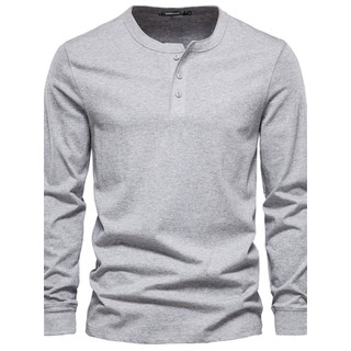 2026 primavera novo estilo henry camisa masculina pesada camiseta de algodão puro manga comprida gola henry ajuste fino 