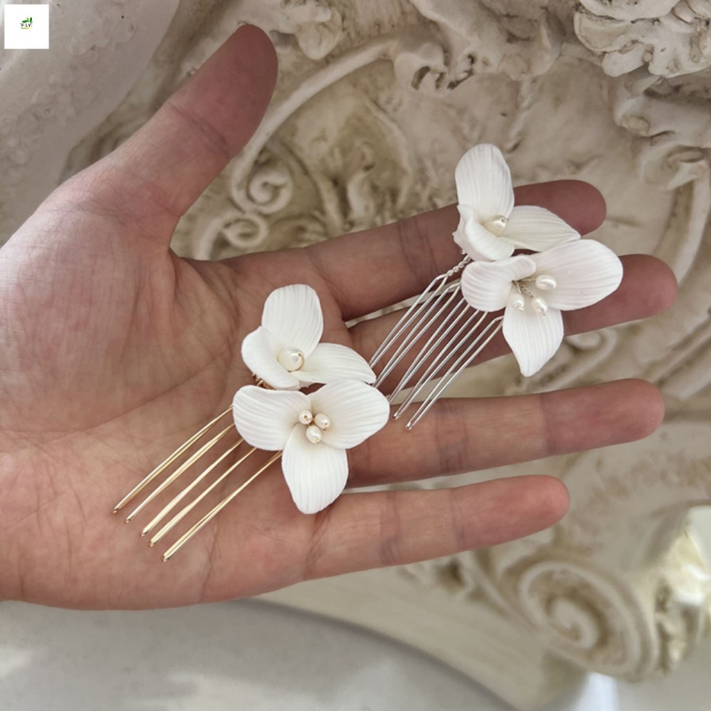 Pente De Cabelo De Flor De Cerâmica Nupcial Luz Luxuoso Elegante Acessórios Para Mulheres E Meninas Uso Diário