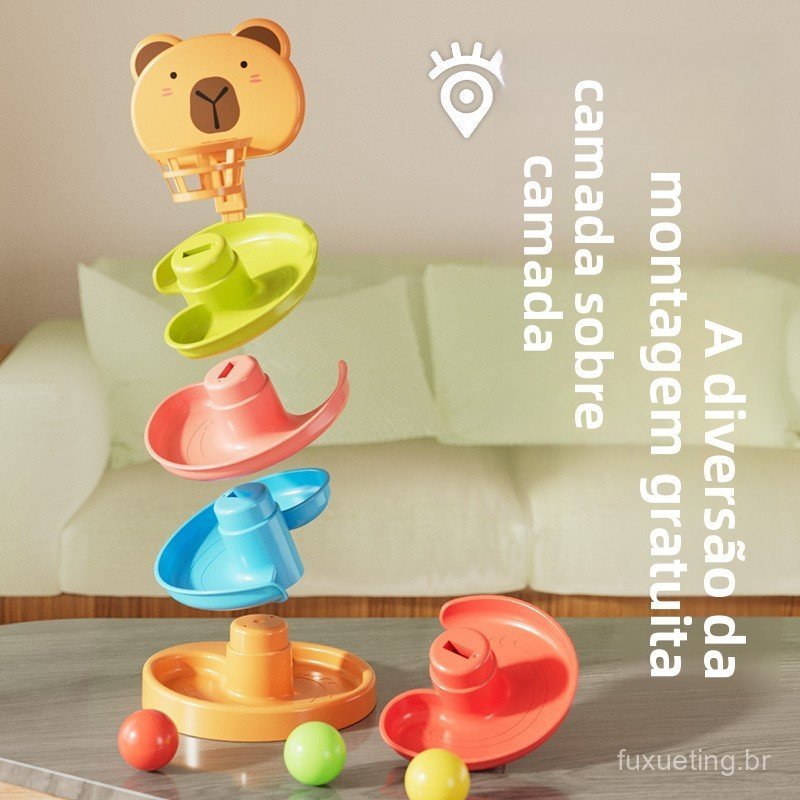 Brinquedo Educativo para Bebês com Torre Giratória e Bolas, Brinquedo de Empilhar para Educação Infantil e Atividades Pa