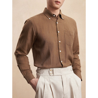 [Material Ramie confortável] Camisa Giyomon masculina de manga comprida retrô cor café listras negócios Casual camisa co