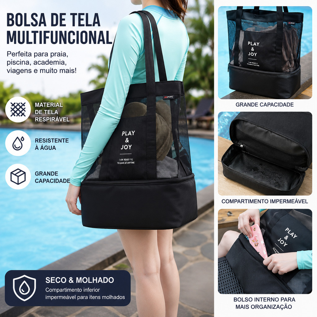 Bolsa de Praia Térmica Feminina Grande Capacidade com Zíper Bolsa de Ombro para Verão