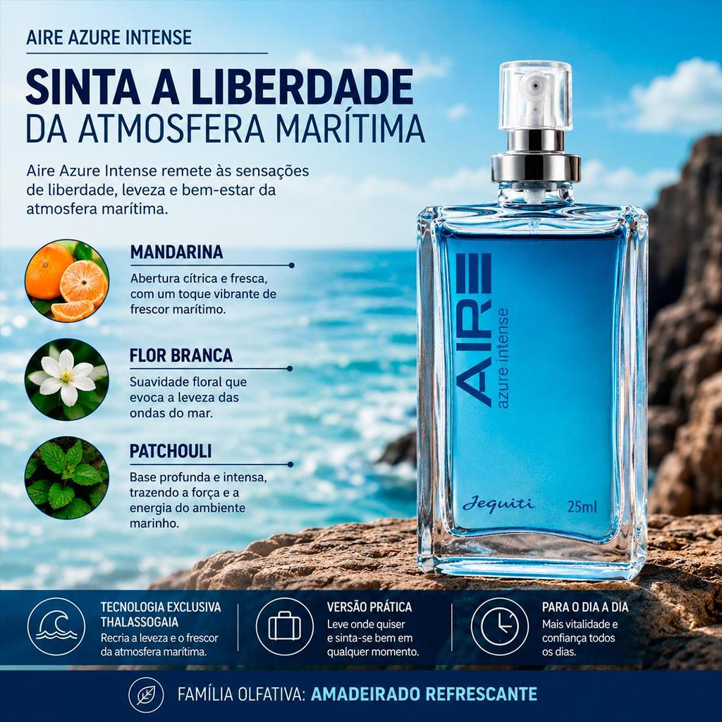 Desodorante Colônia Masculina Aire Azure Intense Amadeirado Refrescante 25ml - Jequiti
